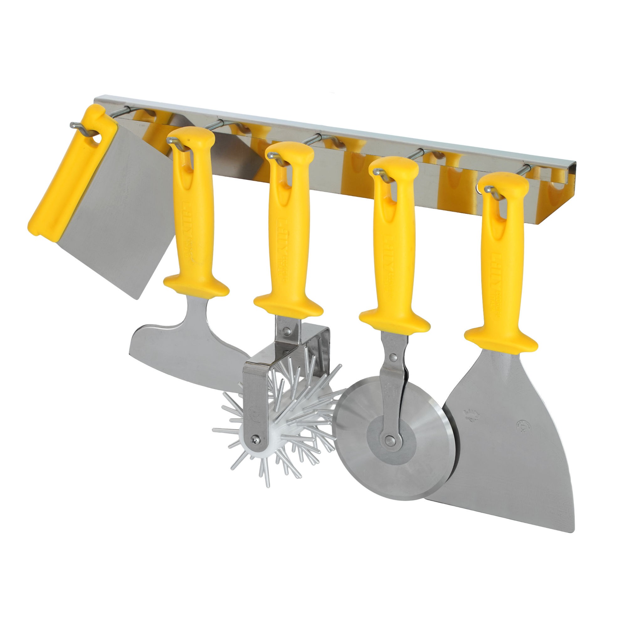 Juego de 5 utensilios de menaje para pared en acero inoxidable