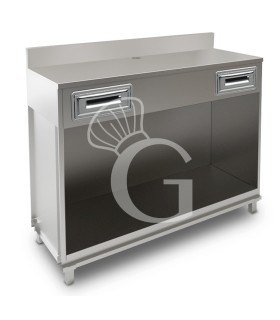 Mueble cafetero con cajones y sobre de acero inoxidable con peto - L 1500 mm x P 560 mm x H 1224 mm