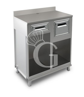 Mueble cafetero con cajón, tolva y sobre de acero inoxidable con peto - L 1000 mm x P 560 mm x H 1224 mm