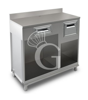 Mueble cafetero con cajón, tolva y sobre de acero inoxidable con peto - L 1250 mm x P 560 mm x H 1224 mm