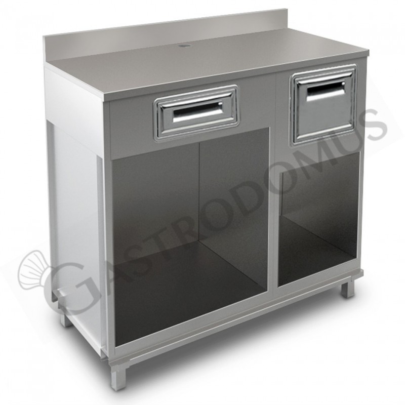 Mueble cafetero con cajón, tolva y sobre de acero inoxidable con peto - L 1250 mm x P 560 mm x H 1224 mm Mueble cafetero con cajón, tolva y sobre de acero inoxidable con peto - L 1250 mm x P 560 mm x H 1224 mm