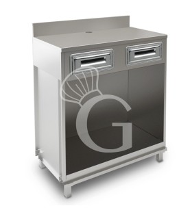Mueble cafetero con cajones y sobre de acero inoxidable con peto - L 1000 mm x P 680 mm x H 1224 mm