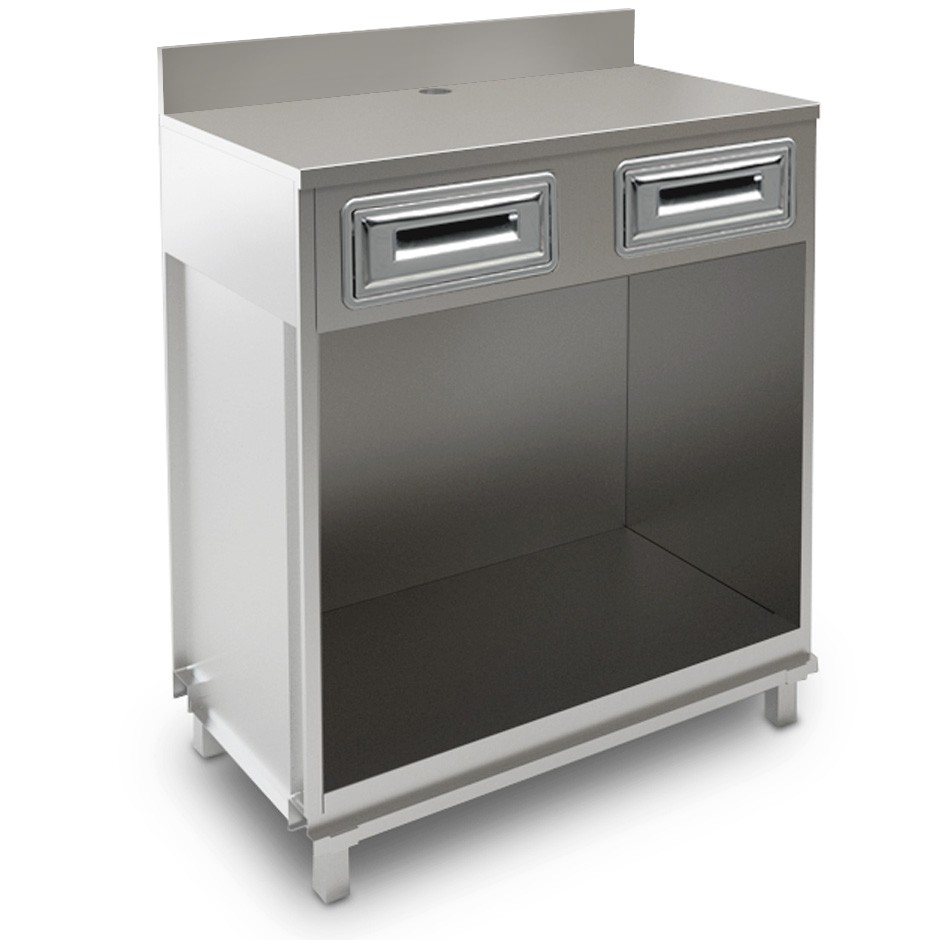 Mueble cafetero con cajones y sobre de acero inoxidable con peto - L 1000 mm x P 680 mm x H 1224 mm