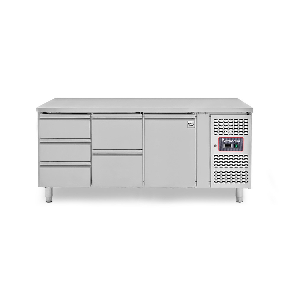 Mesa Refrigerada para gastronomía 5 Cajones 1 Puerta 700 mm de profundidad -2°C/+8°C