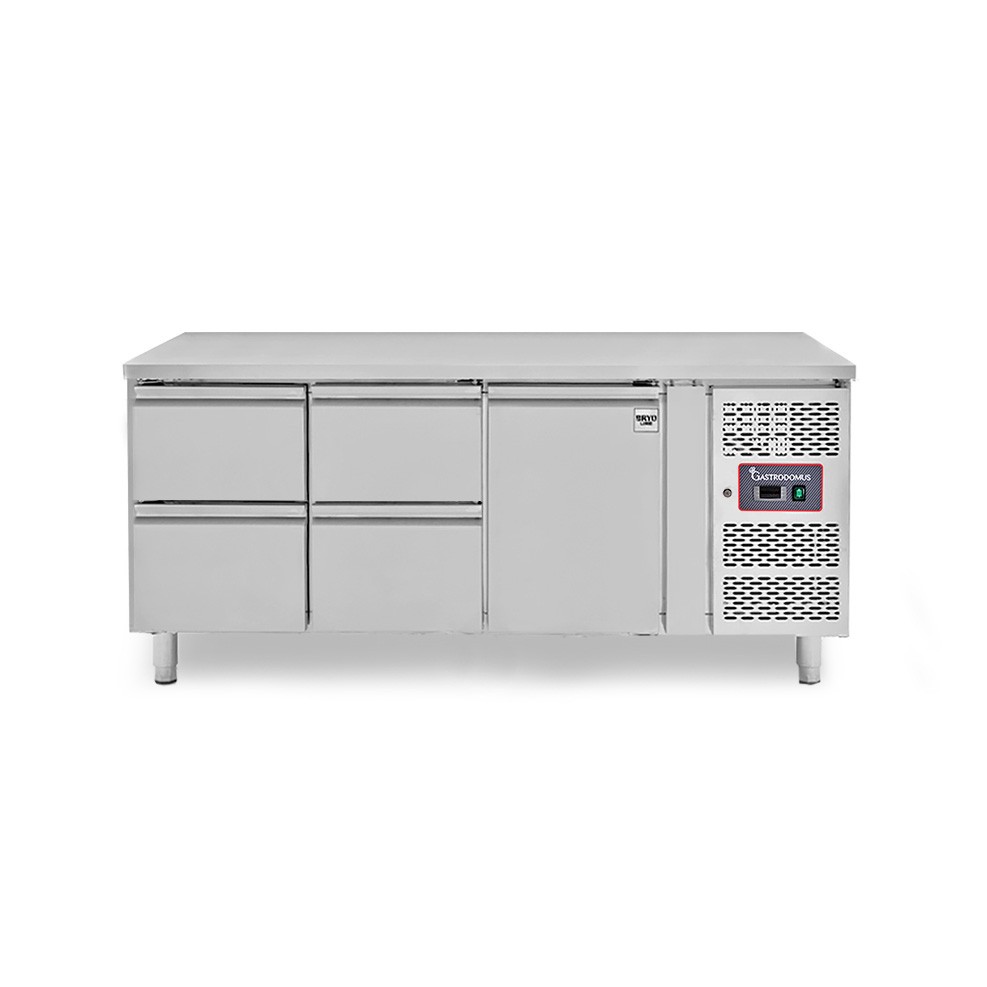 Mesa Refrigerada para gastronomía 4 Cajones 1 Puerta 700 mm de profundidad -2°C/+8°C