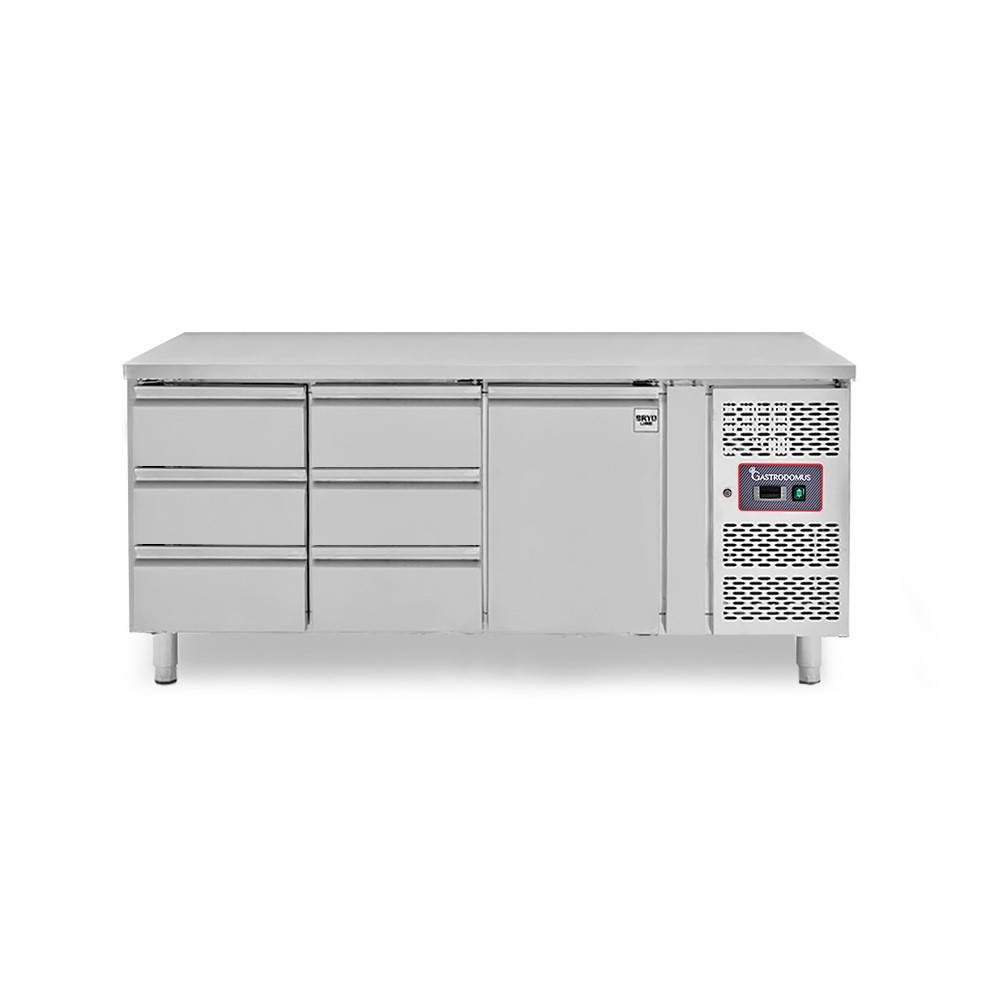 Mesa Refrigerada 6 Cajones 1 Puerta 700 mm de profundidad -2°C/+8°C