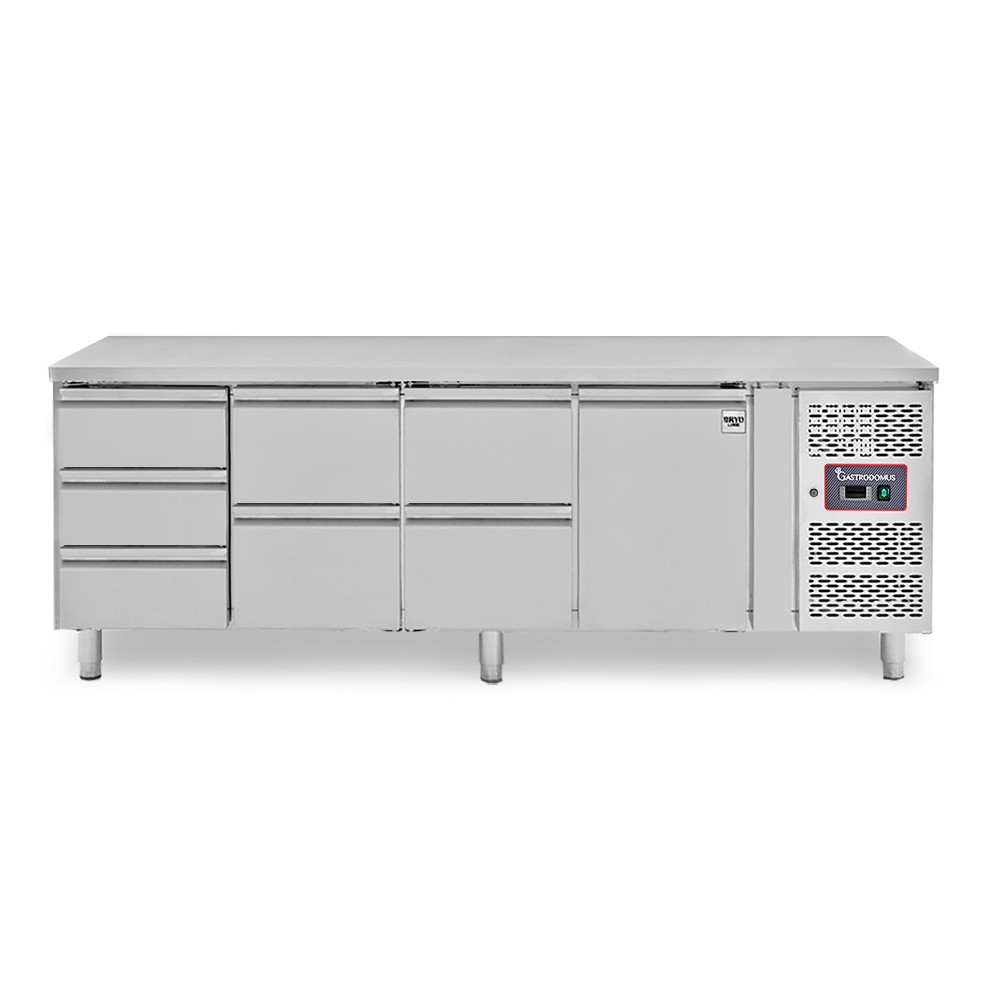 Mesa Refrigerada para gastronomía 7 cajones 1 puerta 700 mm -2°C/+8°C