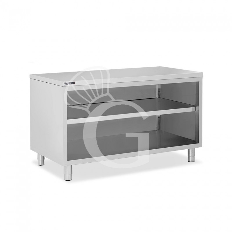 Mesa contrabarra de acero inoxidable con 2 estantes L 1700 mm x P 600 mm x A 865 mm