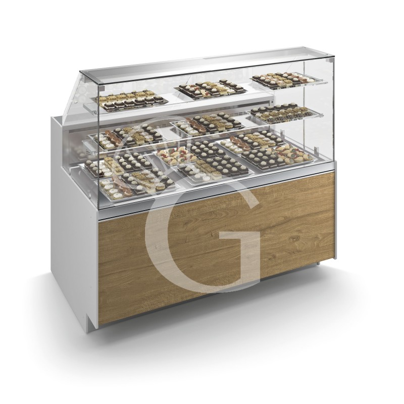 Vitrina refrigerada estática con reserva 3 compartimientos y 2 estantes, temp. +4°C/+8°C, L 2100 mm