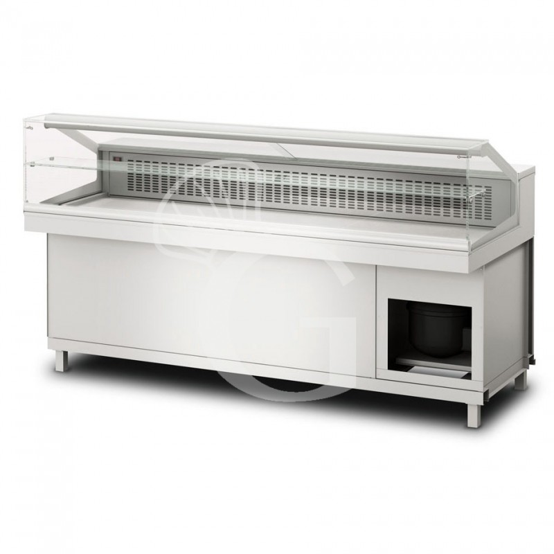 Vitrina refrigerada estática con reserva 2 compartimientos,  1 estante, temp. +4°C/+8°C, L 2100 mm