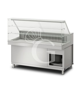 Vitrina refrigerada estática con reserva 2 compartimientos, 2 estantes, temp. +4°C/+8°C,  L 1500 mm