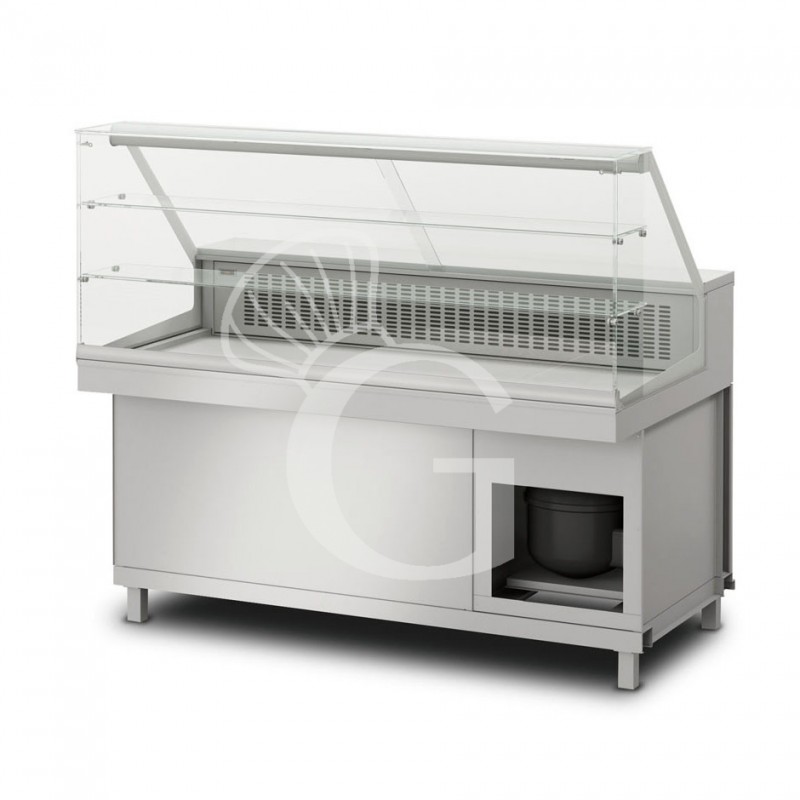 Vitrina refrigerada estática con reserva 2 compartimientos, 2 estantes, temp. +4°C/+8°C,  L 1500 mm