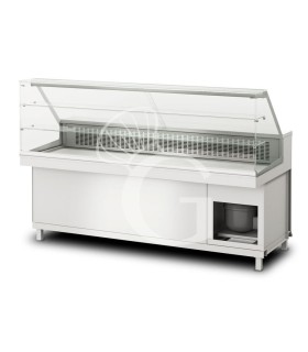 Vitrina refrigerada estática con reserva 3 compartimientos y 2 estantes, temp. +4°C/+8°C, L 2100 mm