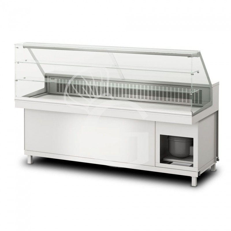 Vitrina refrigerada estática con reserva 3 compartimientos y 2 estantes, temp. +4°C/+8°C, L 2100 mm