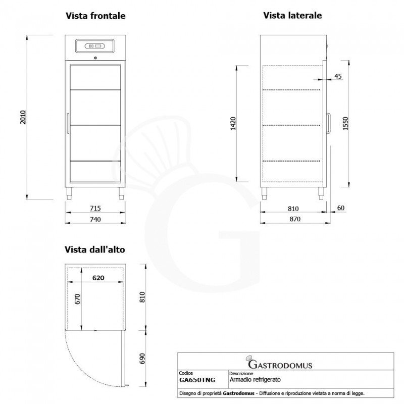 Armario refrigerado ventilado con puerta de vidrio -2°C/+8°C 650 LT tropicalizado
