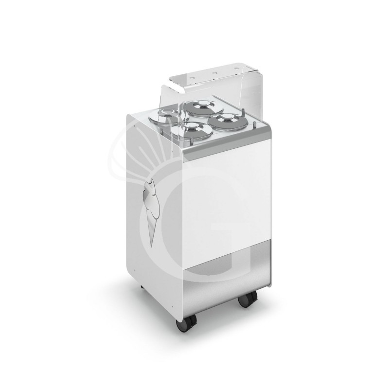 Vitrina de helados ventilada con ruedas Joy 4 cubetas cilíndricas  con reserva, L 596 x P 604 x H 1005 mm