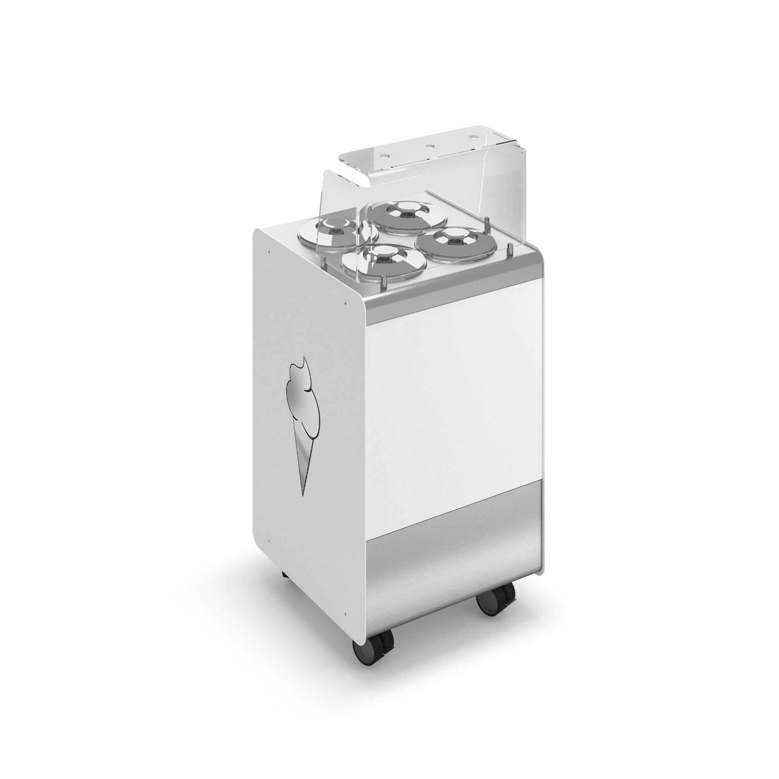 Vitrina de helados ventilada con ruedas Joy 4 cubetas cilíndricas  con reserva, L 596 x P 604 x H 1005 mm