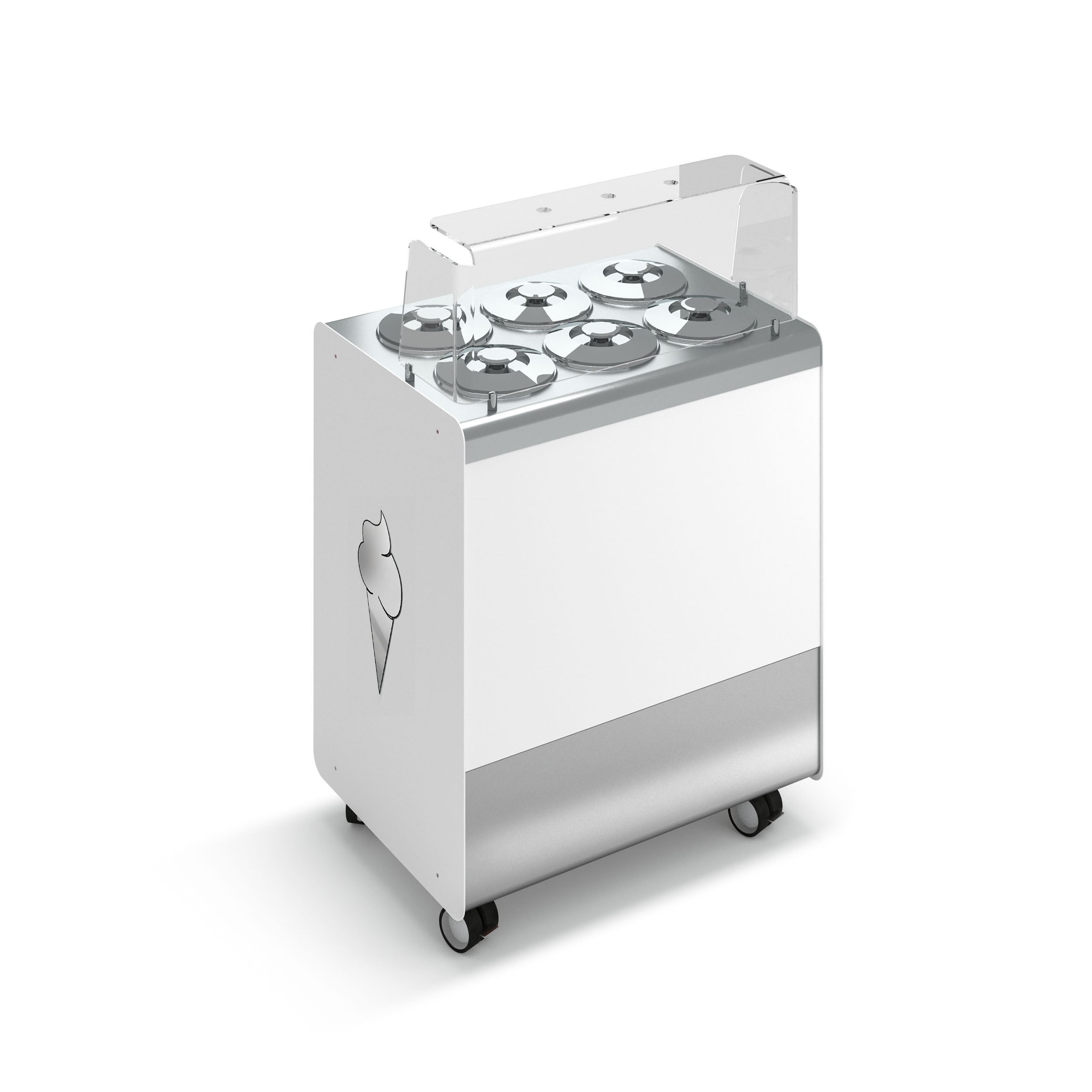 Vitrina de helados ventilada con ruedas Joy 6 cubetas cilíndricas  con reserva, L 866 x P 604 x H 1005 mm