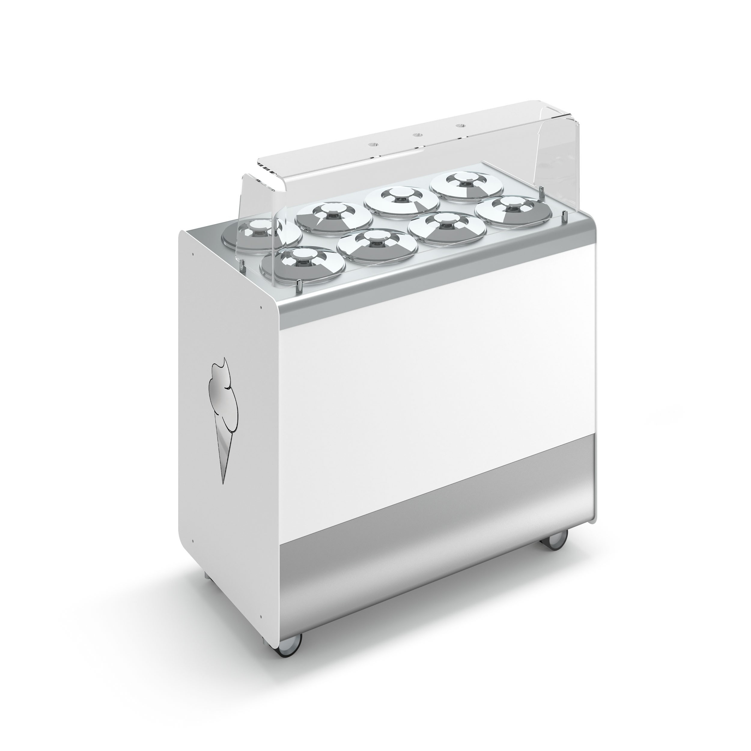Vitrina de helados ventilada con ruedas Joy 8 cubetas cilíndricas  con reserva, L 1076 x P 604 x H 1005 mm
