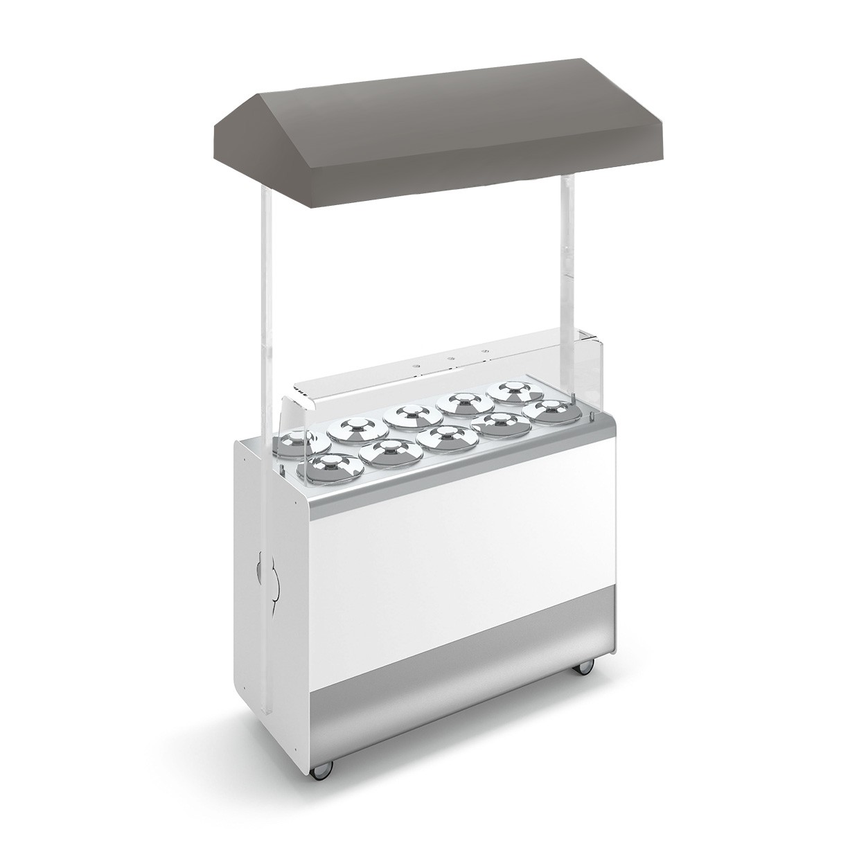 Vitrina de helados ventilada con ruedas Joy 10 cubetas cilíndricas  con reserva,  toldo gris ,  L 1316 x P 856 x H 2170 mm