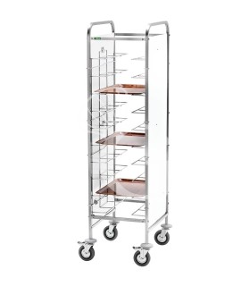 Carro portabandejas universal con paneles laterales en perfex blanco para 10 bandejas - L 550 mm x P 620 mm x H 1750 mm