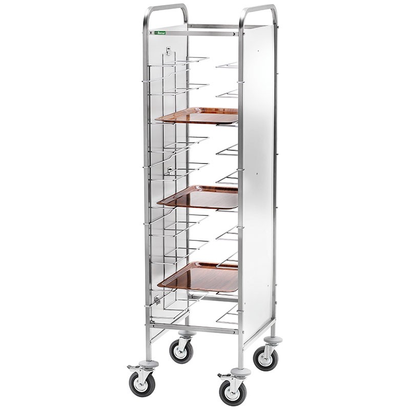 Carro portabandejas universal con paneles laterales en acero inoxidable para 10 bandejas - L 550 mm x P 620 mm x H 1750 mm