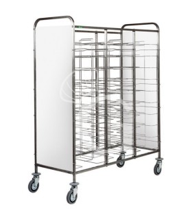 Carro portabandejas universal con paneles laterales en perfex blanco para 30 bandejas - L 1380 mm x P 620 mm x H 1750 mm