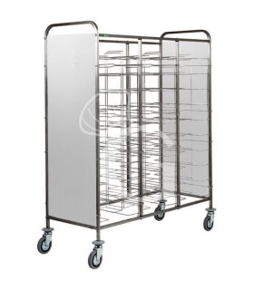 Carro portabandejas universal con paneles laterales en acero inoxidable para 30 bandejas - L 1380 mm x P 620 mm x H 1750 mm