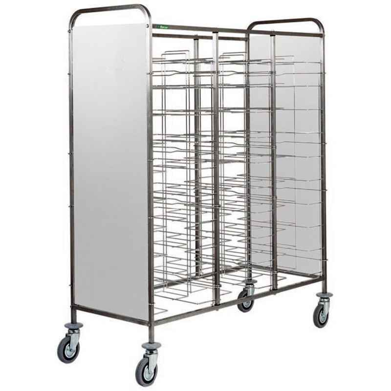 Carro portabandejas universal con paneles laterales en acero inoxidable para 30 bandejas - L 1380 mm x P 620 mm x H 1750 mm