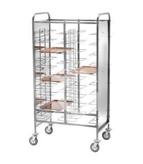 Carro portabandejas universal con paneles laterales en acero inoxidable para 20 bandejas - L 950 mm x P 620 mm x H 1750 mm