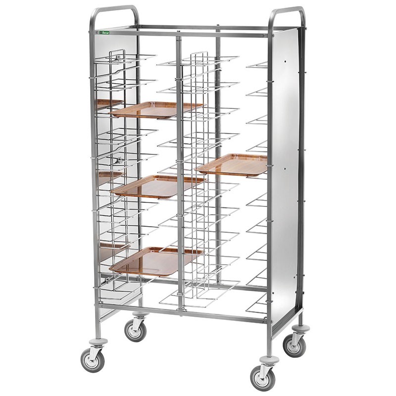 Carro portabandejas universal con paneles laterales en acero inoxidable para 20 bandejas - L 950 mm x P 620 mm x H 1750 mm