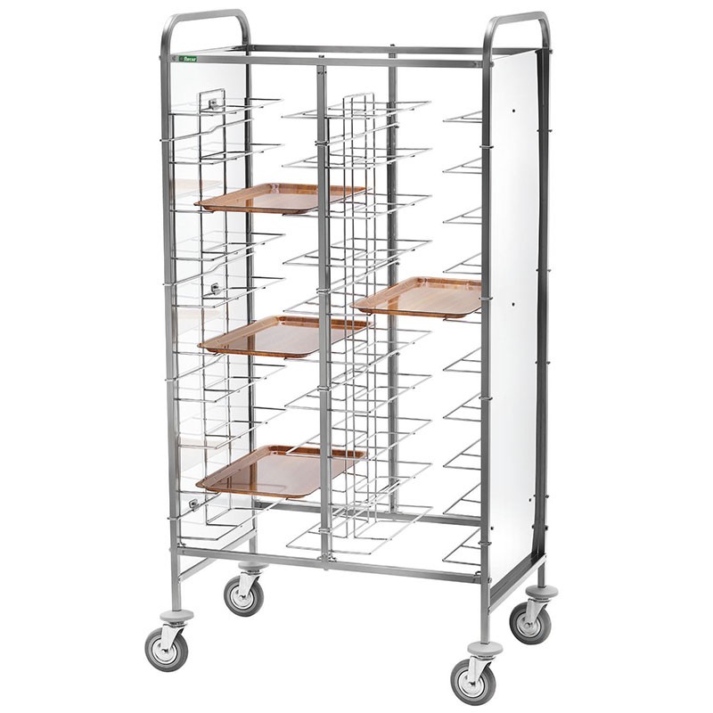 Carro portabandejas universal con paneles laterales en perfex blanco para 20 bandejas - L 950 mm x P 620 mm x H 1750 mm