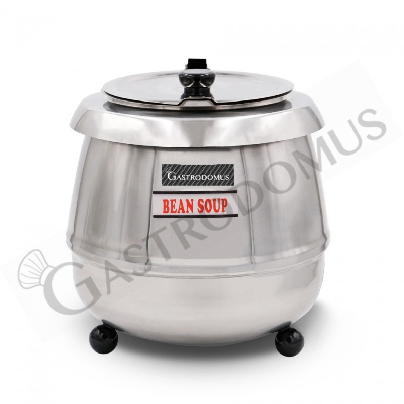 Sopera de 10 litros de capacidad con una estructura de acero inoxidable y hervidor de Ø 340 mm x 350 mm