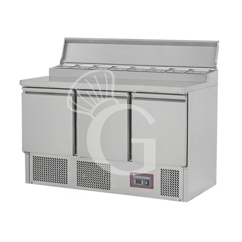 Mesa fría para ensaladas 3 Puertas, Temperatura +2°C/+8°C, tapa de acero inoxidable