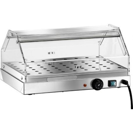 Vitrina caliente de acero inoxidable y plexiglás +30°C/+90°C L 850 mm x P 350 mm x A 250 mm
