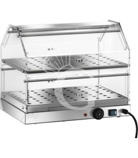 Vitrina caliente de acero inoxidable y plexiglás 2 estantes +30°C/+90°C L 850 mm x P 350 mm x A 400 mm