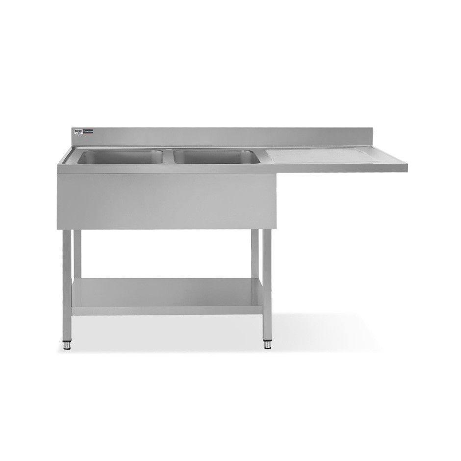 Fregadero con bastidor y hueco para lavavajillas, 2 cubetas, escurridor a la derecha L 1600 mm x P 700 mm x A 950 mm