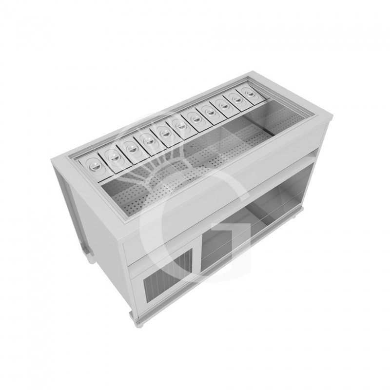 Mostrador para cócteles sobre ruedas con frontal de melamina calacatta L 1500 x P 682 x H 950 mm