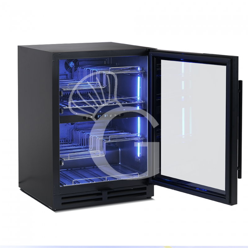 Vinoteca ventilada de doble temperatura, 150 L, 4 estantes, capacidad para 34 botellas +5°C/+12°C - +12°C/+22°C.