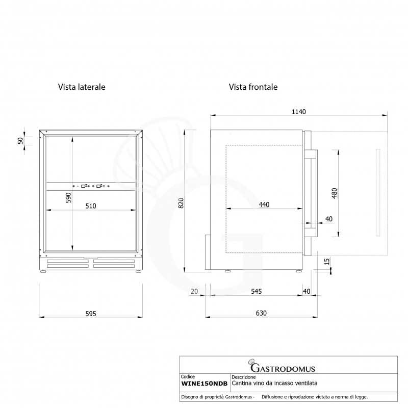 Vinoteca ventilada de doble temperatura, 150 L, 4 estantes, capacidad para 34 botellas +5°C/+12°C - +12°C/+22°C.