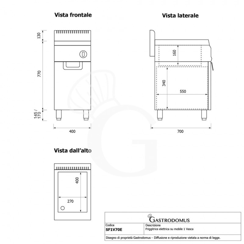 Freidora industrial eléctrica sobre armario cerrado 1 cuba 20 LT 10 KW