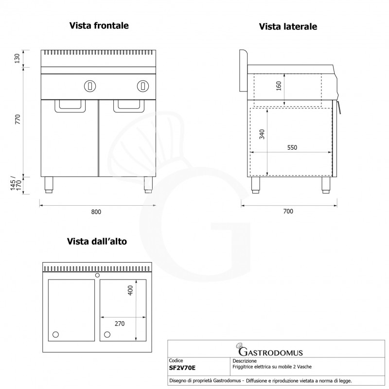 Freidora industrial eléctrica sobre armario cerrado 2 cubas 20LT + 20 LT 20 KW