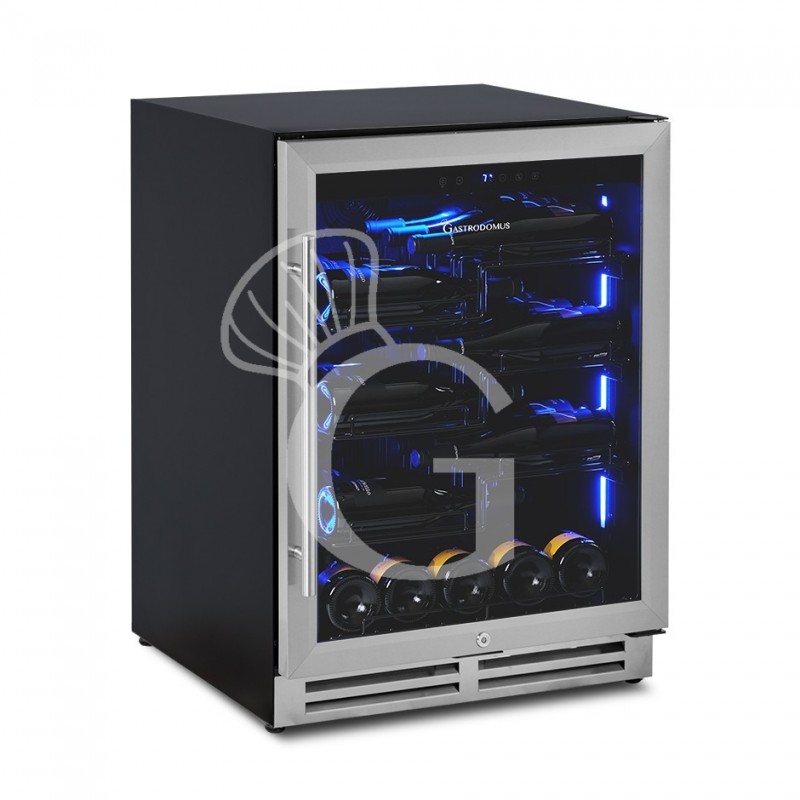 Vinoteca  ventilada  con marco puerta de acero inoxidable  150 LT 4 estantes 36 botellas +5°C/+22°C