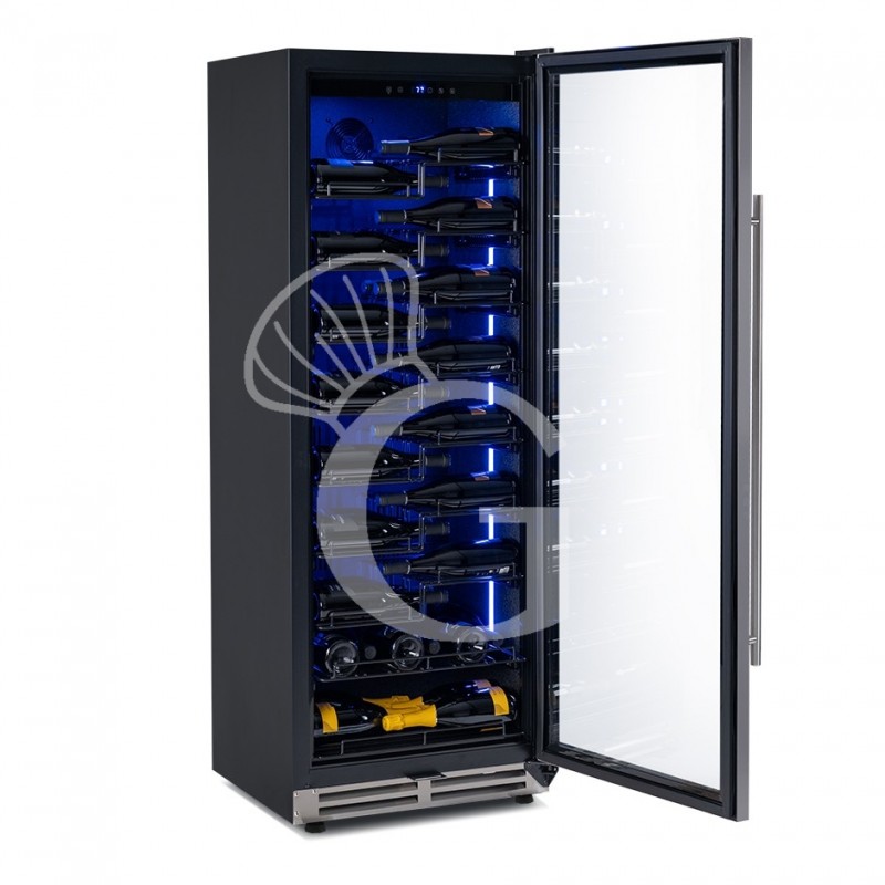 Vinoteca  ventilada  con marco puerta de acero inoxidable  288 LT 9 estantes 67 botellas +5°C/+22°C