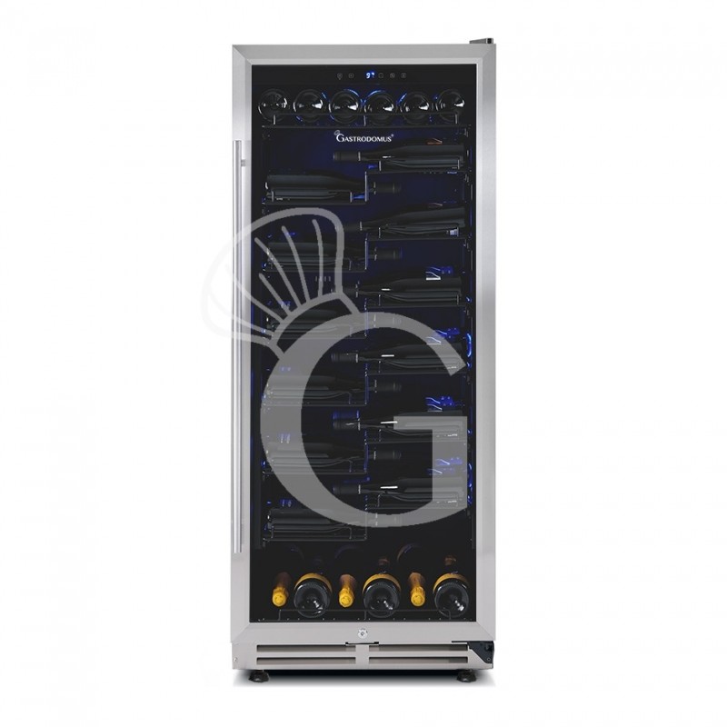 Vinoteca  ventilada  con marco puerta de acero inoxidable 280 LT 8 estantes 89 botellas +5°C/+22°C