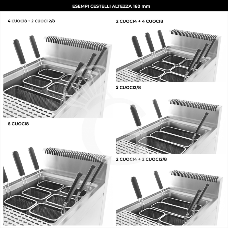 Cocedor de pasta profesional de gas sobre mueble cerrado 2 cubas