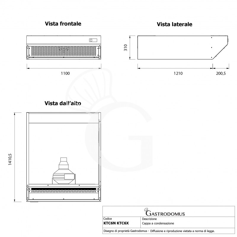 Campana de condensación color negro dimensiones L 1100 mm x P 1410,5 mm x H 310 mm