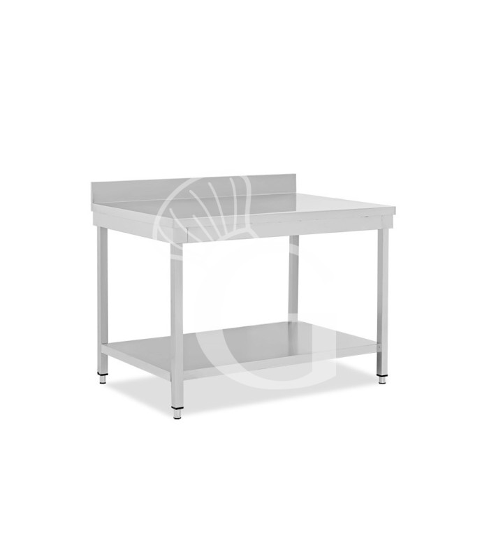 Mesa de acero inoxidable con estante inferior y peto L 1100 mm x P 800 mm x A 950 mm