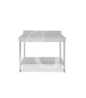 Mesa de acero inoxidable con estante inferior y peto L 1100 mm x P 800 mm x A 950 mm
