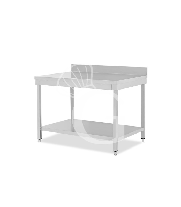 Mesa de acero inoxidable con estante inferior y peto L 1100 mm x P 800 mm x A 950 mm